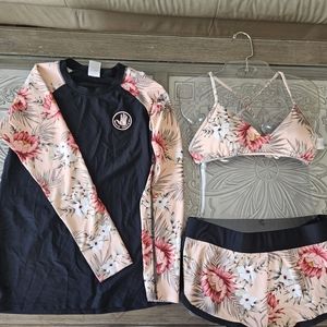 Floral Black and Pink Swim Set